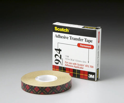 Scotch Adhesive Transfer Tape 924 Clear Half Inch Wide 36 Yards Long 2.0 Mil Sticks Like Crazy for Crafts and Repairs Permanent Bond UV Resistant Low Odor Great For Packaging And Mounting Too with box