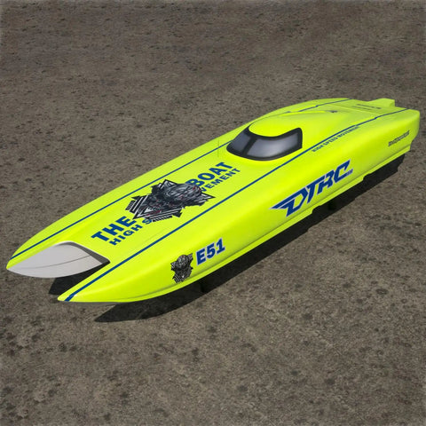 High Speed RC Boat With Fiber Glass Unibody, Water Cooled Motor And ESC, CNC Metal Rudder, 65-70KMH Capable in bright yellow