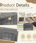 Image showing features of 31 Gallon Weatherproof Resin Deck Box With Lid For Indoor Outdoor Storage Durable Grey Outdoor Storage Container For Patio Furniture Cushions Garden Tools And More Doubles As A Seat Or Side Table.