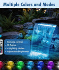Pond Waterfall Spillway Kit With 8 Inch Stainless Steel Spillway Remote Control LED Lights 660GPH Submersible Pump features.