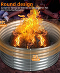 Huge 48 Inch Fire Pit Ring For Outdoor Wood Burning, Galvanized Steel Round Camp Fire Pit, 4x4x2 Ft Height with flames visible
