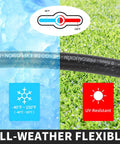 Heavy Hitter Air Compressor Hose Three Eighth By Fifty Feet Hybrid Line With Snappy Quick Couplers And Smog Test Plugs, showing -40°F to 150°F range.