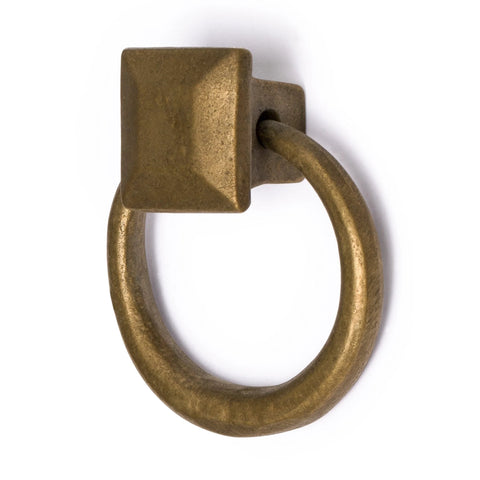 Peg and Ring Pulls 2 Inch Set Of 2 Solid Brass Cabinet And Furniture Hardware with square mount holder, for drawers and doors.