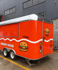 Commercial Mobile Food Cart And Towable Vending Trailer For Street Sales featuring an orange Burger House design.