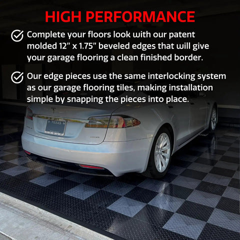 Interlocking Garage Floor Transition Edge Beveled Border 12 Inch By 1.75 Inch For RaceDeck GarageTrac installed in garage