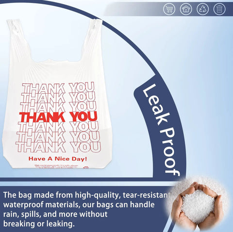 White Thank You Plastic Grocery Bags 11 By 6 By 21 Inches 100 Pack Reusable And Disposable Supermarket Bags for Shopping and Takeout