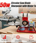 Badass Circular Saw Blade Sharpener And Electric Grinder Restores Dull Steel To Razor Sharp Edge For Smooth Woodworking Cuts And No Sweat Builds Around The Shop with water tank.
