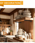 Kitchen shelves using Set Of 6 Heavy Duty Black Shelf Brackets, 12 Inch Metal Wall Mount Floating Shelving Brackets, Industrial Style.