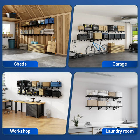 Heavy Duty 2X4 Floating Wall Shelves Pack Solid Black Garage Storage Rack Locks Down 600 Pounds Of Power Tools Workshop Gear And Bulky Gear Stress Free