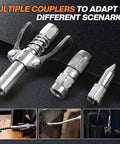 Cordless Electric Grease Gun Kit With Dual 2.0Ah Batteries And Bright LED Light, metal couplers for diverse lubrication tasks