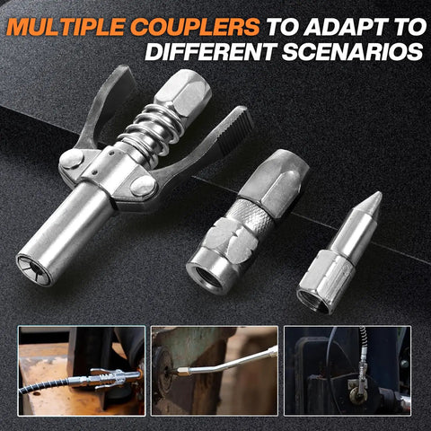 Cordless Electric Grease Gun Kit With Dual 2.0Ah Batteries And Bright LED Light, metal couplers for diverse lubrication tasks
