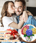 Dope Diamond Painting Kit Hanging Pendant Vase Sun Catcher with colorful flower design next to couple exchanging gift