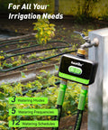 WiFi Garden Hose Water Timer with Brass Inlet and Outlet Two Zone Smart Hose Timer for Lawns and Yards on outdoor faucet