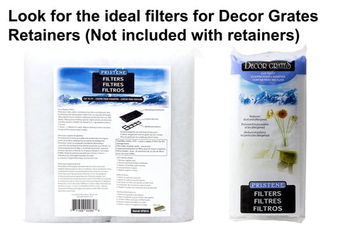 4 Pack Black Air Filter Retainers for Floor Registers 4 Inch By 10 Inch with filter packaging, not included with retainers