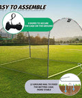 Heavy Duty Batting Cage Net With Steel Frame, 13 Feet Long, 10 Feet Wide, And 8 Feet High, shown with ground nails