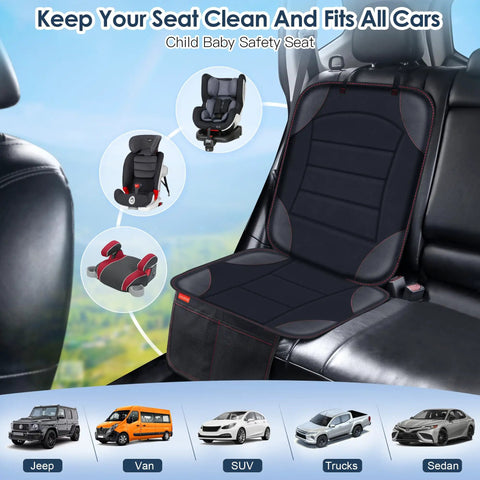Universal Car Seat Protector For Kids And Pets, Waterproof Non Slip Leather Mat With 2 Mesh Pockets shown on car seat
