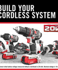 Killer 20V Max Lithium Eight Tool Combo Kit With Dual Batteries And Quick Charger Features Compact Drill Driver And High Output Impact, showcasing tools and batteries.