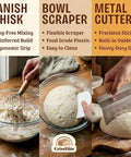 Ultimate Sourdough Starter Kit For Beginners With A 9 Inch Banneton Proofing Basket And 24 Oz Glass Starter Jar tools shown in use