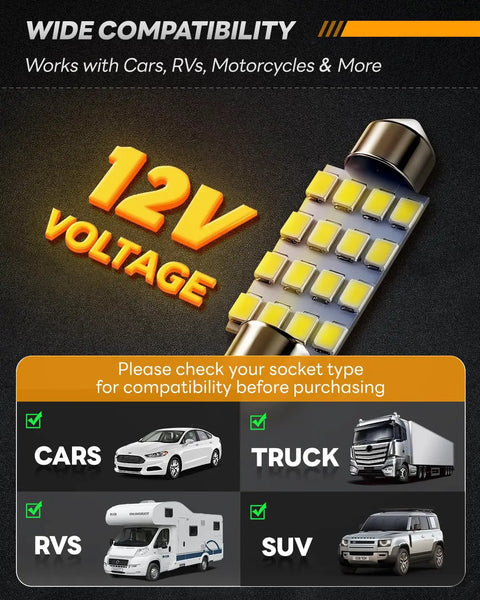 Loaded 48 Piece LED Interior Car Lights Kit With Premium Bright White Bulbs for diverse vehicle sockets and compatibility