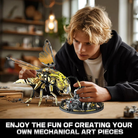 OrbBlaster Mechanical Bee Building Kit For Adults With LED Lights And Moving Wings A Golden Robotic Insect Model For Display And Gift Idea 832 Piece Collectible Toy Set