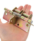Hand holding 4 Inch Spring Hinge Automatic Self Closing Gate Hinges with 90 Degree Positioning for screen doors and barn door use