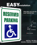 Reserved Handicap Parking Signs 8x12 Inches Reflective Aluminum 2 Pack for pre-drilled easy mounting on walls, doors, fences, cabinets