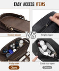 Comparison of zipper styles in Top Tier PU Leather Toiletry Bag For Men In Dark Brown With Roomy Pockets, showcasing easy access.