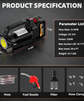 Cordless Fuel Transfer Pump 13 GPM Electric Pump With 21V 4Ah Battery And Charger, auto shutoff nozzle, hoses, and accessories