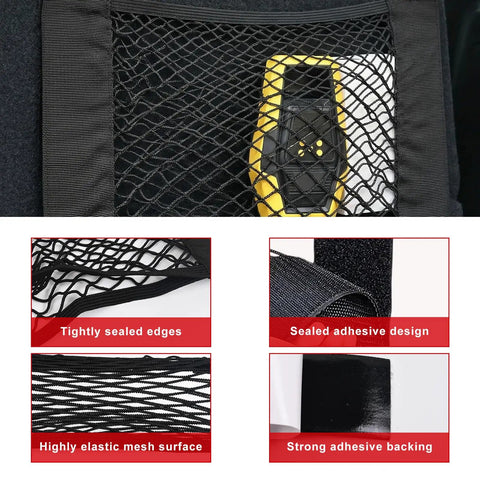 Four Pack Elastic Cargo Nets For Car SUV Truck RV Boat Stretchable Mesh Storage Pouches Trunk Organizer With Tape Stickers Durable
