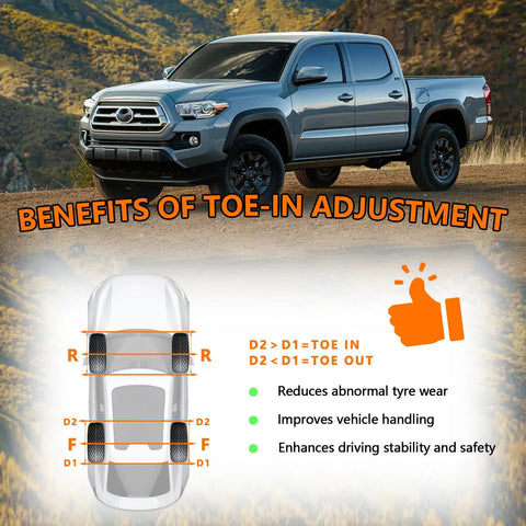 Heavy Duty Tire Alignment Tool Upgraded Automotive Alignment Kit shown with a truck, illustrating toe-in adjustment benefits.