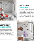 KRAUS Bolden 2-in-1 Pull Down Kitchen Faucet with Integrated Water Filter Tap for Reverse Osmosis or Water Filtration System in Matte Black/Spot-Free Black Stainless Steel, KFF-1610MBSFSB, showing pull-down sprayhead and independent docking arm.