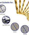 Product image showing materials not suitable for Workhorse Titanium Coated Drill Bit Set With Cr V Bits And Quick Change Adapter.