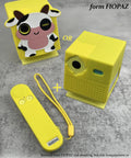 Sweet Soft Silicone Case for Nex Playground Game System in yellow with milk cow print design and remote.