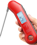 Hand holding Ultra Fast Digital Meat Thermometer With 0.5 Second Instant Read NIST Certified Accuracy IP67 Waterproof