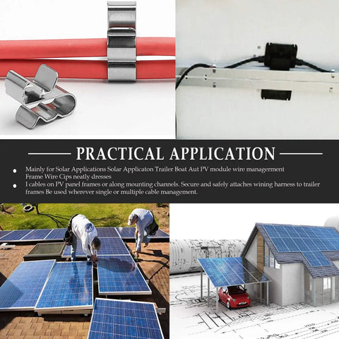 Heavy Duty Solar Panel Cable Clips Bulk 60 Pack Top Shelf Stainless Steel Wire Mounts for rooftop PV arrays in practical applications.
