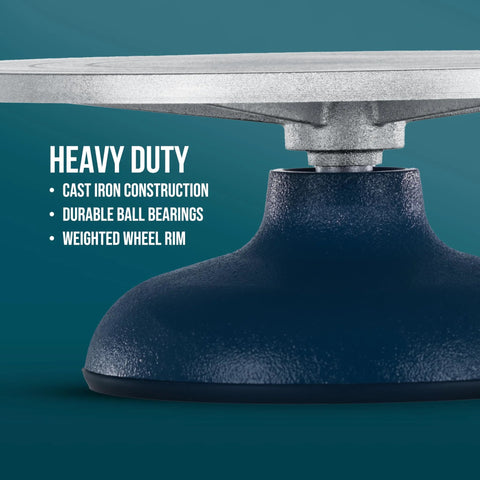 US Art Supply 12-inch sculpting wheel; blue metal base with ball-bearing turntable (close-up view).