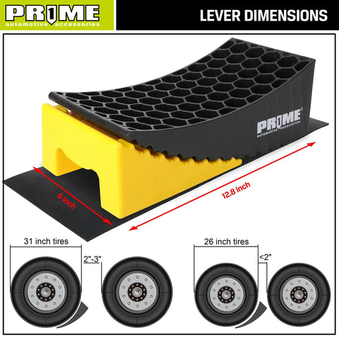 Heavy Duty RV Leveling Blocks With Anti Slip Mats And Wheel Chocks For Travel Trailers And Motorhomes Smooth Sailing Quick Setup Rock Solid Honeycomb Grip Stability dimensions with honeycomb track design.