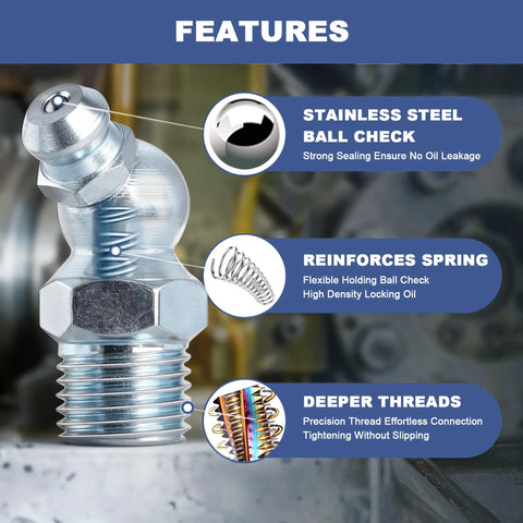 Grease zerk fitting with threaded base and stainless steel ball check