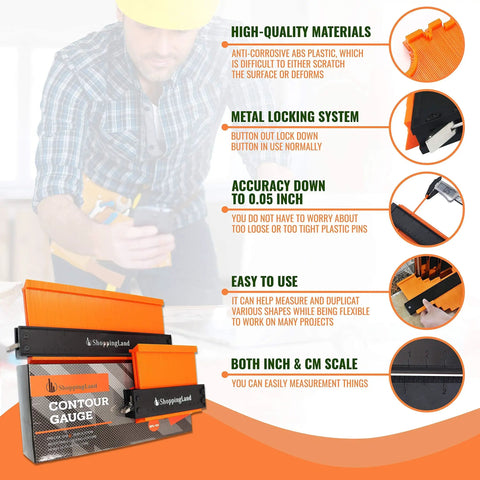 Pro Grade Contour Gauge For Woodworking And Carpentry Adjustable Profile Tool with metal locking system and anti-corrosive ABS