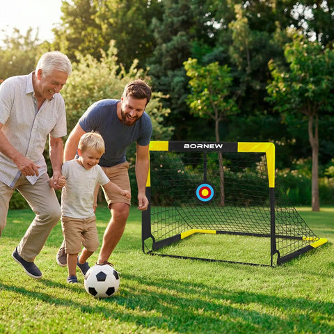Kid Soccer Goal Set With Pop Up Nets, Targets, Cones And Ball, 4x3 Ft Portable Indoor Outdoor Soccer Training Kit For Ages 3-16 in use