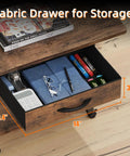 Large Printer Stand With Storage Drawer And Two Tier Under Desk Table drawer detail with magazines and stationery on top.