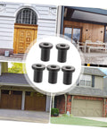 Five Piece Barn Door Track Spacers Kit DIY Friendly For Easy Installation And Replacement with garages and doors in background.