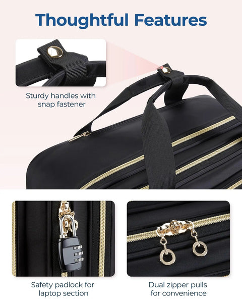 Rolling Laptop Bag For 15.6 Inch Laptop Underseat Carry On Luggage With TSA Lock showing sturdy handles and safety lock