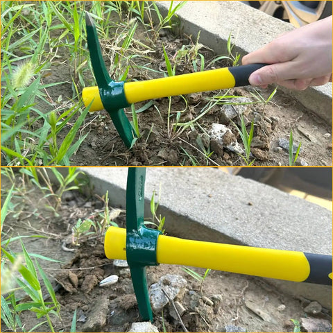 15 Inch Pick Mattock Hoe With Fiberglass Handle Heavy Duty Forged Weeding Tool For Digging Prospecting Camping Gardening In Use