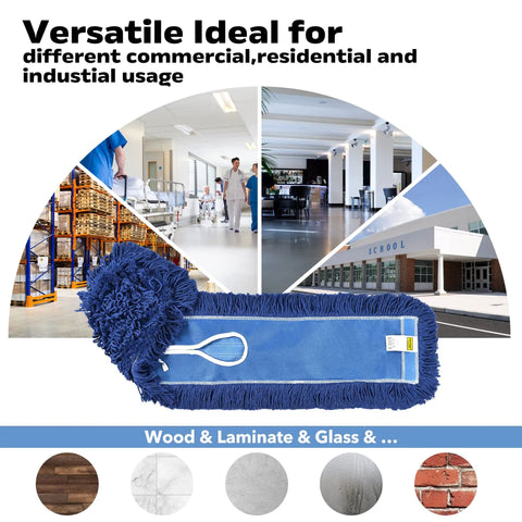 24 Inch Heavy Duty Cotton Dust Mop Refill Washable Replacement Heads For Large Spaces And Warehouses Fits Standard Frames On Hardwood Marble And Concrete 3 Pack view with diverse settings.