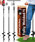 Heavy Duty 30 Inch Ground Anchors Kit Of 4 Screw In Earth Anchors, black metal stakes being demonstrated outdoors