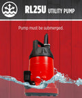 Heavy Duty 115 Volt One Quarter HP Aluminum Utility Pump With 1500 GPH Flow, 10 Foot Cord for water solutions, red design