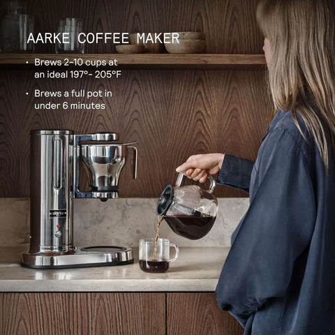 Woman using Fast Brew Electric Drip Coffee Maker With Automatic Drip Stop Glass Carafe And Stainless Steel Build Delivers Full Pot In Under Six Minutes For Superior Home Barista Level Flavor And SCA Certified Consistency