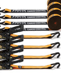 4 Pack Heavy Duty Ratchet Tie Down Straps With Wired J Hooks 2 Inch By 27 Foot 10,000 Lbs Break Strength 3,333 Lbs Working Load