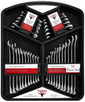 32 Piece Chrome Vanadium Wrench Set With SAE And Metric Sizes, Quick Access Hanging Tray, organized mirror finish wrenches